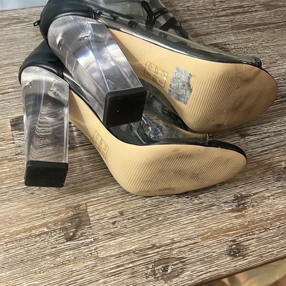 Aldo Clear Chunk Block Bootie Heels Size Sz 7 Do Ya Thing Punk Graffiti Booties - Picture 10 of 15